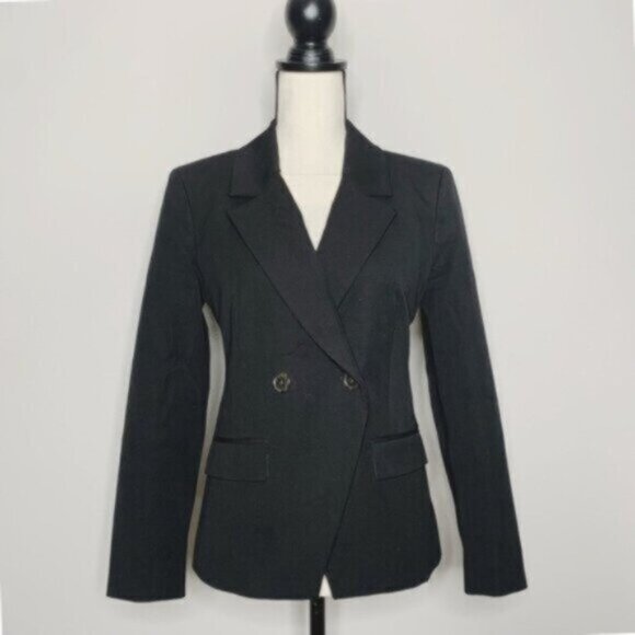 J. Crew Black Devon Bi-Stretch Cotton Blend Double Breasted Blazer - Picture 16 of 17